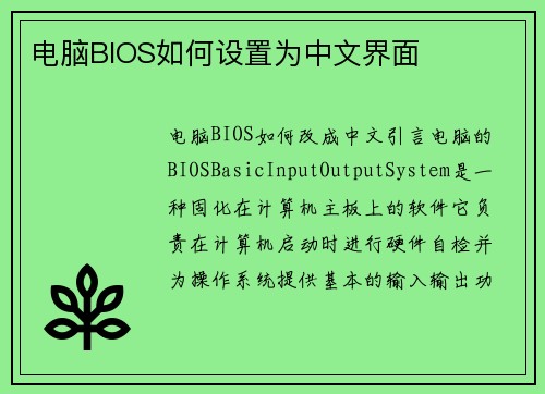 电脑BIOS如何设置为中文界面